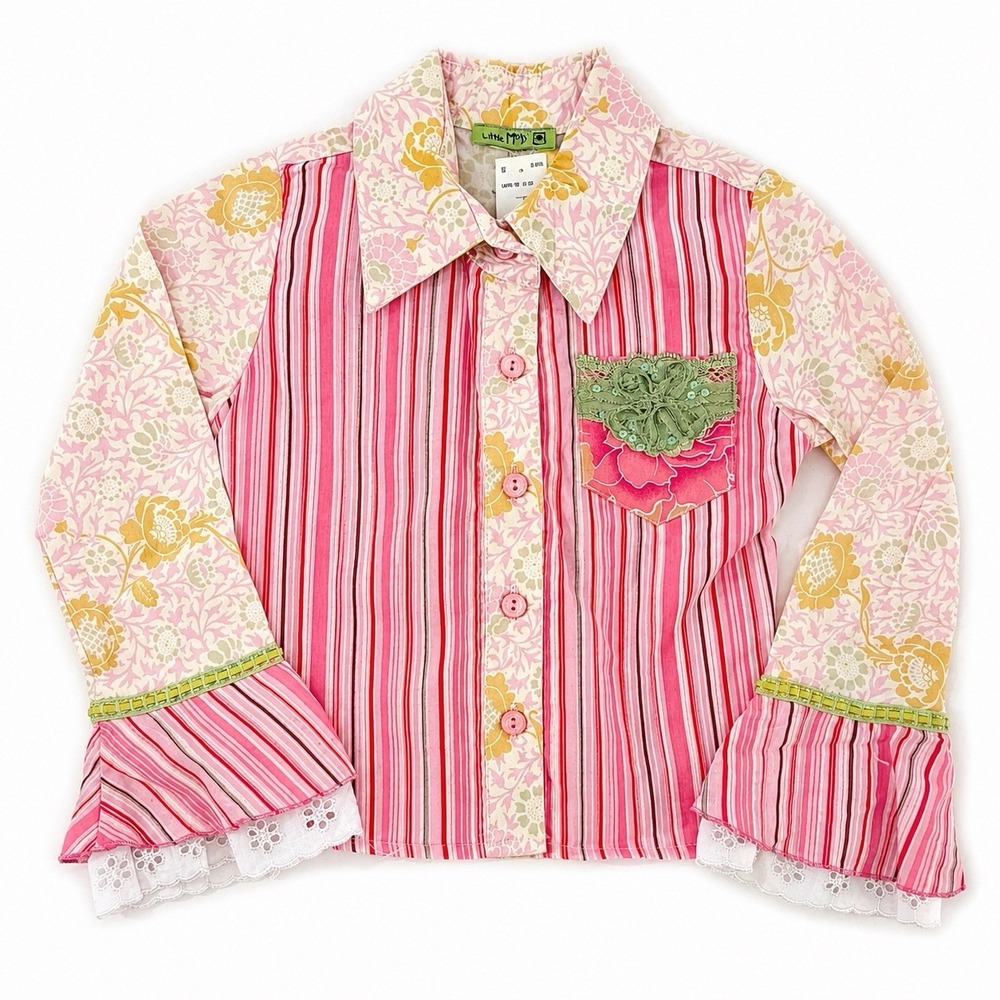 Vintage Y2K Little Mass Girls 6X Shirt Limited Too Floral Patchwork Boho USA NWT